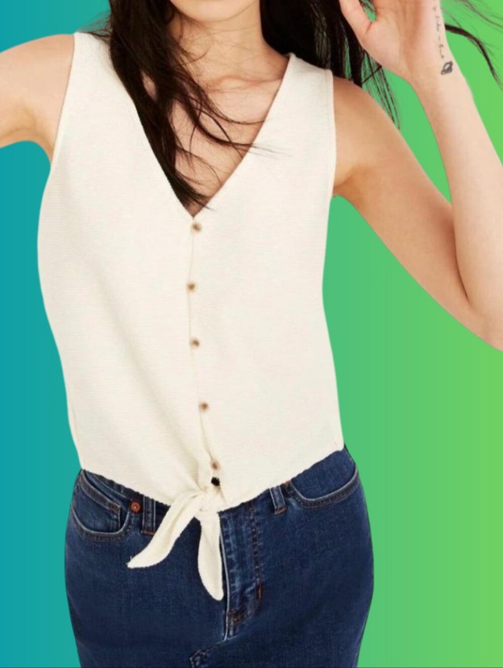 Madewell Texture and Thread Cropped Button Down Tie Front Tank Top - ivory - M - Picture 2 of 9